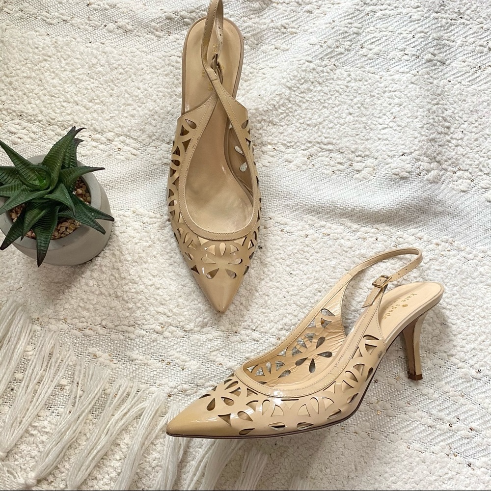 KATE SPADE Jacey beige pointed toe slingback heels